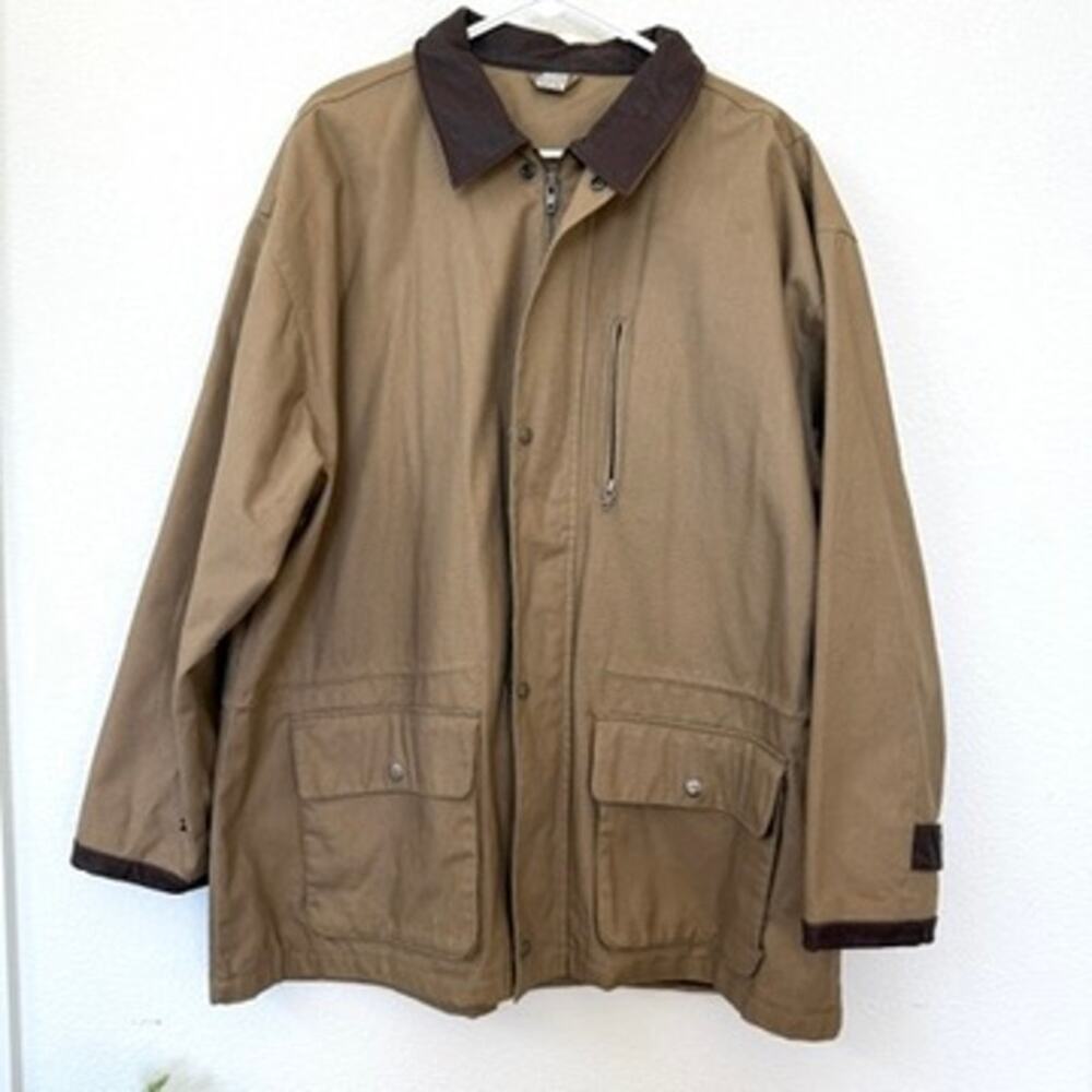 Marlboro Style Canvas Barn Coat Leather‎ Collar XL Tan Cotton Outdoor Western